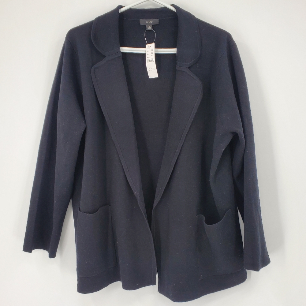 Women's J. Crew Eloise Cardigan Blazer Sweater Size Large Black Knit Open Front